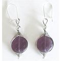Earrings herringbone wrap amethyst glass beads ...