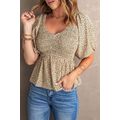 Floral Print Puff Sleeve Smocked Top