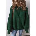 Blackish Green Textured Knit Crewneck Lantern S...