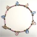 Anklet #gpbpgl blue + pink glass leaf bead 9.5 ...