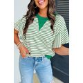 Bright Green Contrast Detail Striped Ruffle Sho...
