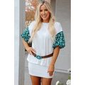 White Contrast Floral Puff Sleeve Oversized Top