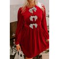 Fiery Red Bowknot Decor High Waist Velvet Mini ...