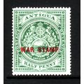 ANTIGUA 1916 SG53 1/2d GREEN OPT'D WAR TAX RED ...