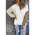 Khaki & Black Colorblock V Neck Long Sleeve Hoodie