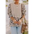 Beige Faux Two Piece Knit Patchwork Floral Prin...