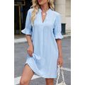 Beau Blue Jacquard Texture Flared Short Sleeve ...