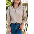 Straw Yellow Striped Print Tied Cuffs Split Nec...