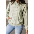 Green Checkered Print Kangaroo Pocket Drawstrin...