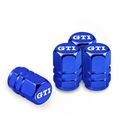 4 X BLUE METAL GTI LOGO TYRE VALVE DUST CAPS - ...