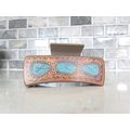 Long brown faux leather effect turquoise blue n...
