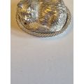 Vintage 1970's "Silver" Cat in basket Pill Box