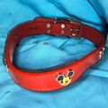 Mickey Mouse Disney Red Leather Dog Collar Chro...