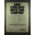 1985 Allstate Insurance Ad - Save $208,000 with This Coupon