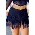 Black Tiered Fringe Trimmed Mini Skirt