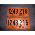 Vintage License Plate Matched Pair ILL 1952 IL ...