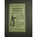 1914 Baker's Cocoa Ad - Purity, Quality, Flavor