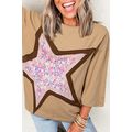 Camel Floral Star Patchwork 3/4 Long Sleeve Top