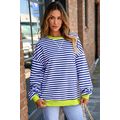 Sky Blue Stripe Striped Contrast Ribbed Trim Dr...