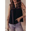 Black Colorful Shirred Yoke Notched V Neck Tank...
