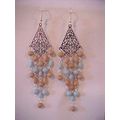 Aqua Chandelier Earrings Beaded Fringe Silver S...
