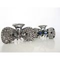 Medium blue or smoke gray crystal bow metal hai...