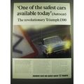 1968 Triumph 1300 Car Ad - One of the safest ca...