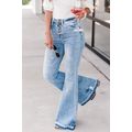 Sky Blue High Waist Buttoned Distressed Flared ...