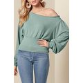 Green Off Shoulder Bishop Sleeve Cinched Waist ...