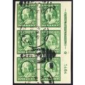 383, Used 1¢ XF (App) Plate Block of Six Stamps...