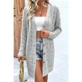 Gray Hollow Out Buttons Front Long Cardigan