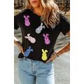 Black Sequin Bunny Doll Graphic Easter Day T Shirt