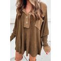 Brown Waffle Knit Buttoned Long Sleeve Top