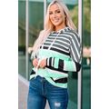 Green Striped Drawstring Long Sleeve Hoodie