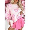 Pink Heart Shape Bubble Sleeve Baggy Sweater