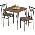 3-Piece Black Metal Frame Dining Set with Dark ...