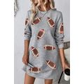 Gray Sequin Rugby Football Graphic Textured Lon...