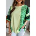 Mint Green Striped Patchwork Textured Colorbloc...