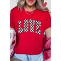 Red Checkered LOVE Letter Graphic Valentines T ...