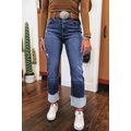 Real Teal Folded Cuffs Distressed Straight High...