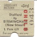 B.T.C. Edmondson Ticket - Stafford to Birmingha...