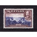 Ceylon KGV 1935-36 1r Violet-Blue Chocolate SG3...