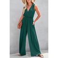 Blackish Green Deep V Pleated Crisscross Wide L...