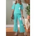 Mint Green Acid Wash Star Patched Rolled Trim P...