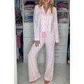 Pink Bow Print Long Sleeve Shirt and Pants Soft...