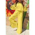 Yellow Cream Drop Shoulder Puff Sleeve Crop Pul...