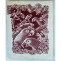 Vintage Leonard Everett Woodcut Print PARROT bi...