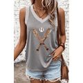 Gray Sequined Baseball Bat Graphic Ribbed Trim ...