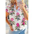 Rose Vintage Floral Print Contrast Notched V Ne...