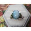 8ct Oval Larimar Diopside Zircon Solitaire Ring...